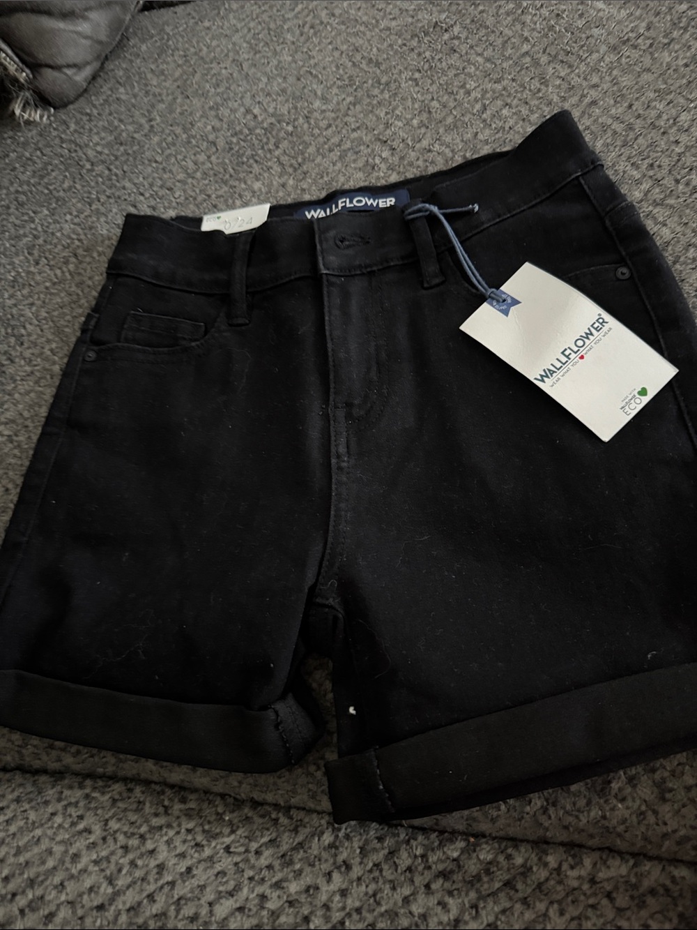 Wallflower Black High-Rise Cuffed Jean Shorts